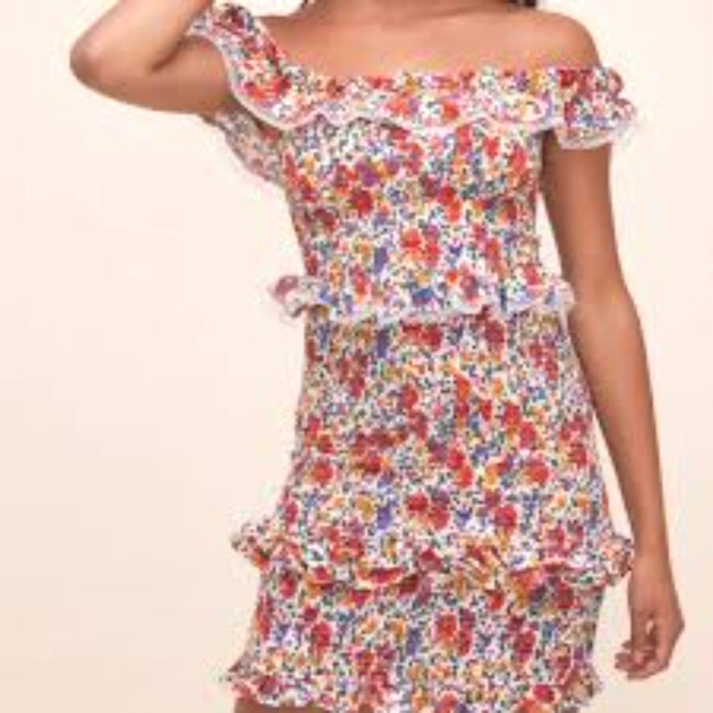 Astr the Label Smocked Floral Ruffle Mini Dress Cottagecore Boho Size Small